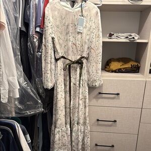 Floral Long Sleeve Maxi Dress with Belt